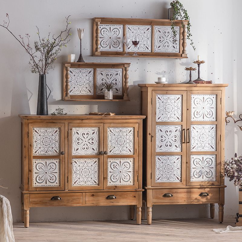 Distressed Wood Accent Cabinet Industrial Solid Wood Chest with Drawers