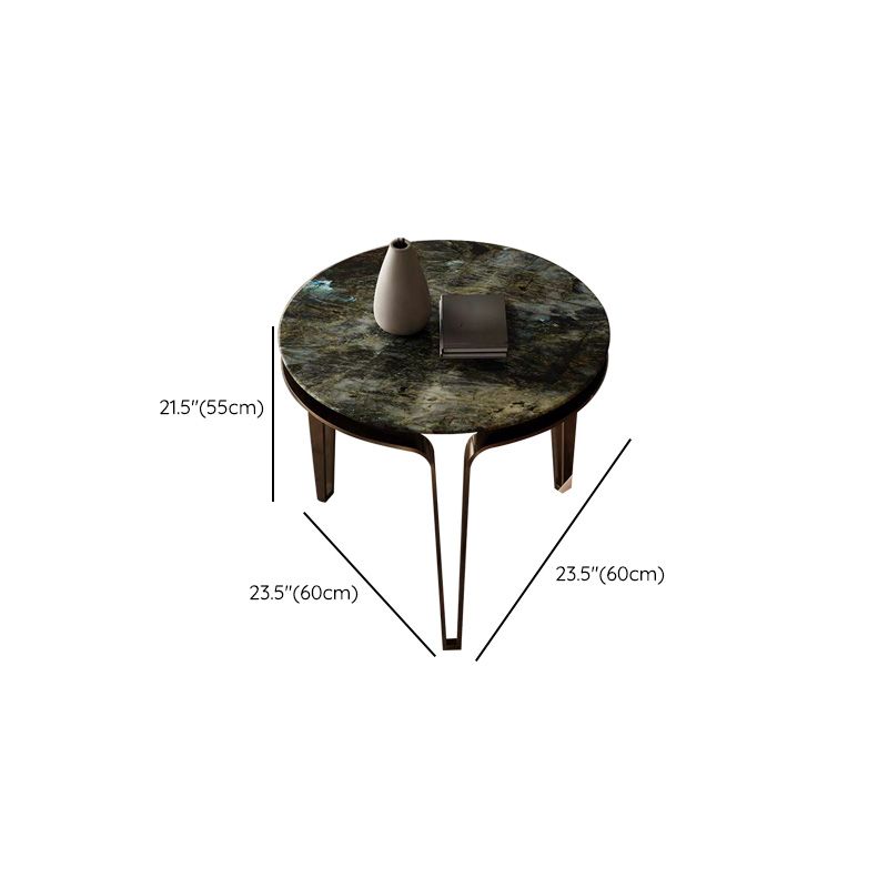 No Distressing Round Slate Contemporary 1 Coffee Table with 4 Metal Legs