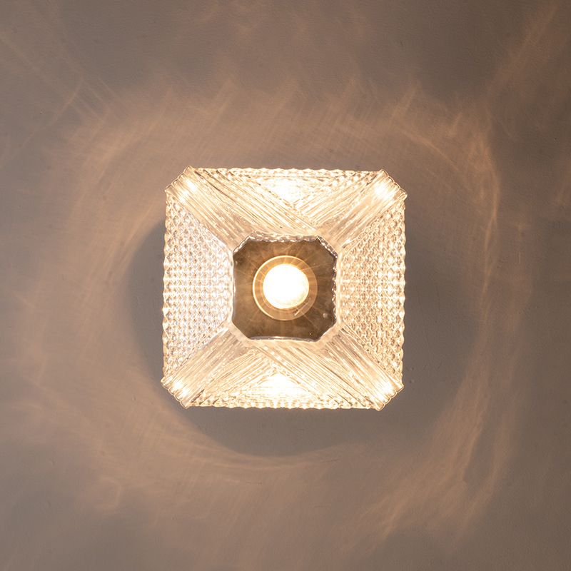 Single Modernism Golden Finish Flush Mount Lighting Unique Glass Ceiling Light