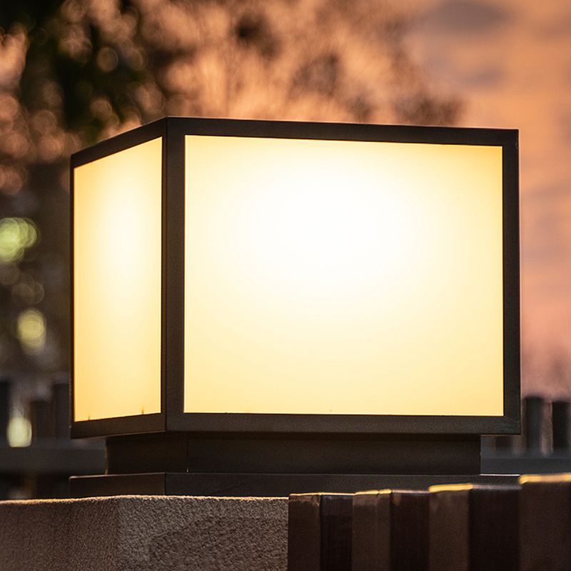 Contemporary LED Pillar Light Simple Black Solar Lighting Fixture for Garden