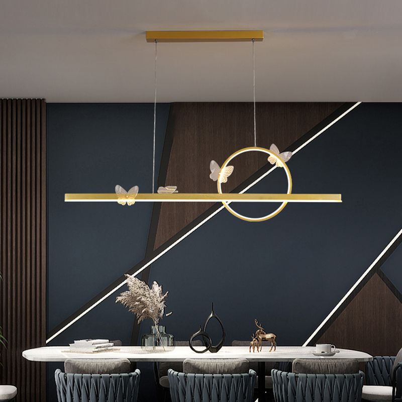 Modern Metal Island Lamp Geometry 2-Head Restaurant LED Pendant Light with Acrylic Shade