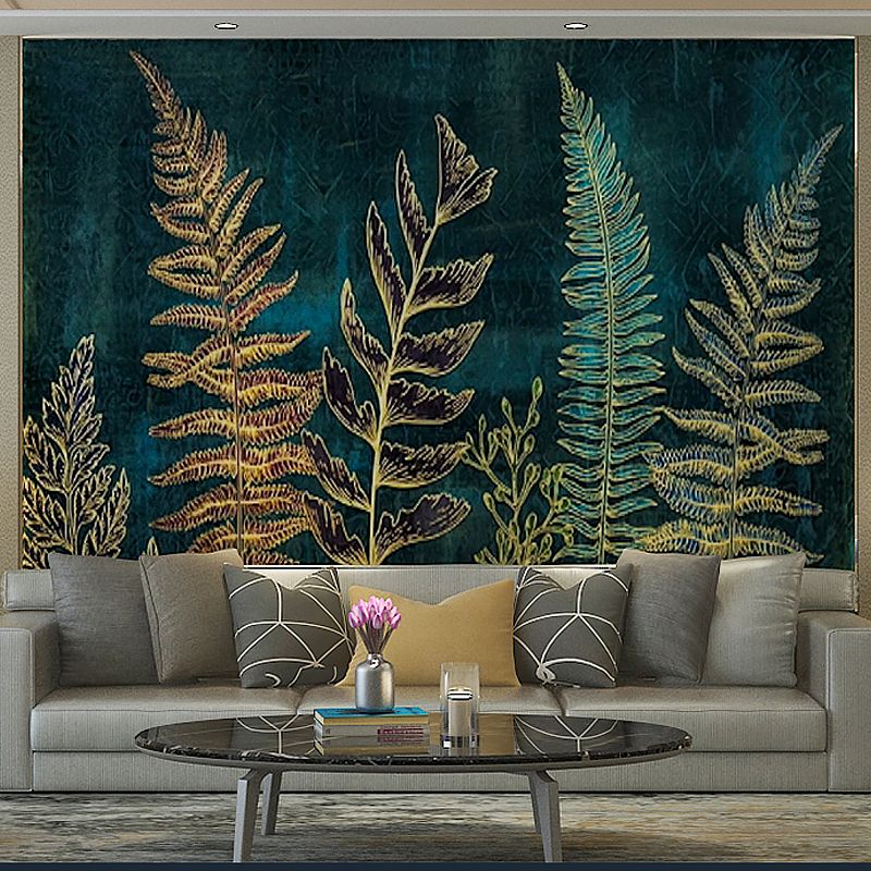 Minimalist Fern Mural Wallpaper in Dark Green Home Decor Wall Art, Personalized Size Available