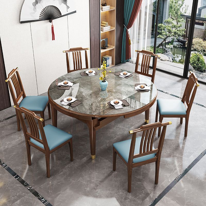 Modern Simple Dining Table Sintered Stone Dinner Table with Wood Legs