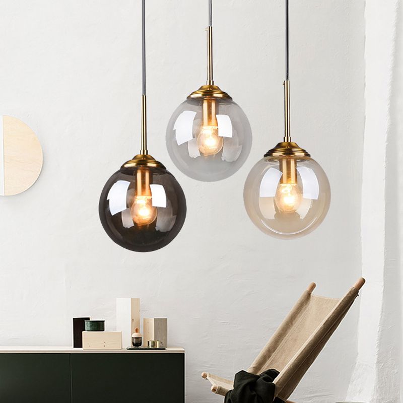 Luces colgantes de sombra esférica de vidrio estilo moderno 1 cabezal colgante de montaje colgante para la cama