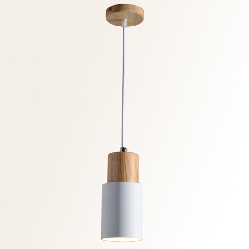 Röhrenförmiger Nachtheizpendellschein Metall 1-Licht minimalistische Hanglampe mit Holzoberteil