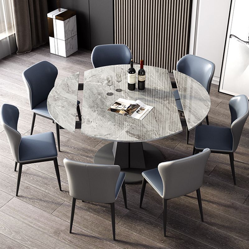 Mesa de comedor de hoja redonda moderna Mesa de piedra sinterizada con base de pedestal, 53.1 "L x 33.5" W x 30 "H