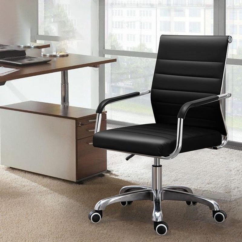 Mid Back Office Chair Height-adjustable Fixed Arms Chair with Wheels