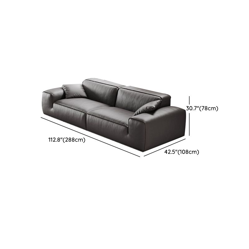 Black Genuine Leather Sectionals 30.7" H Square Arm Sectional Sofa Set