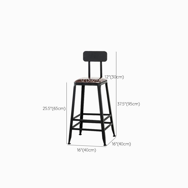 Industrial Black Counter Stool with Square Seat Metal Barstool for Bar
