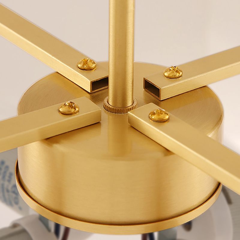 Brass Geometric Pendant Lamp Classic Fabric Chandelier for Living Room