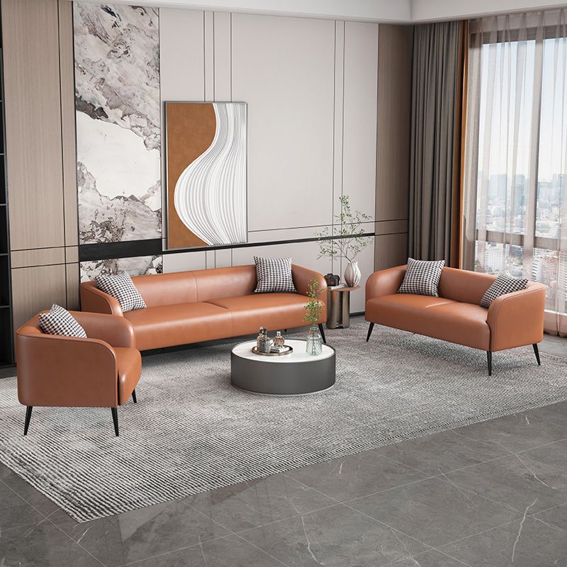 Stain Resistant Faux Leather Sofa  Tuxedo Arm Sofa for Living Room