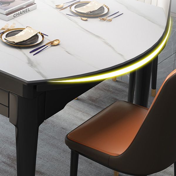 Glam Round Shape Kitchen Table Extendable Sintered Stone Dining Table with 4 Legs Base