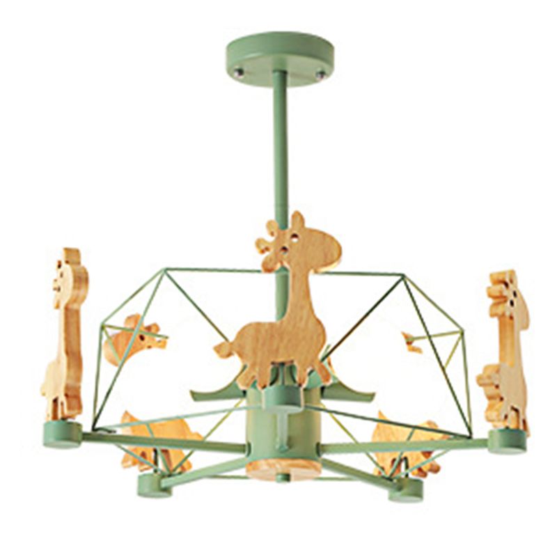 Green Diamond Hanging Chandelier Nordic Style Metal Pendant Light Kit with Giraffe Decor