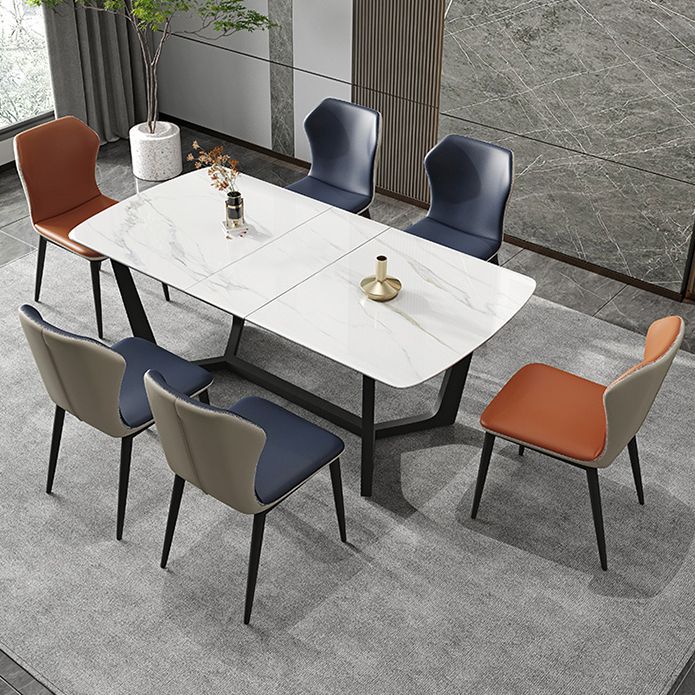 Modern Scalable Dinette Set 1/4/5/7 Pieces Dining Table Set with White Sintered Stone Top