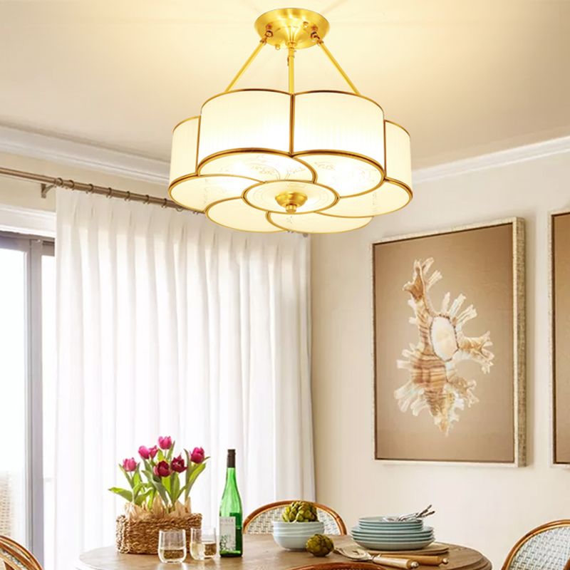 Brass Shaded Ceiling Mounted Fixture Traditional Bedroom Close to Ceiling Chandelier