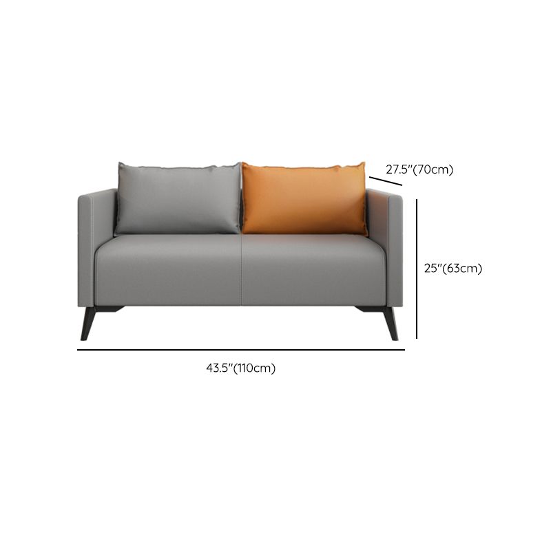 Leather Grey Sofa Stationary Square Arm Seating for Living Room