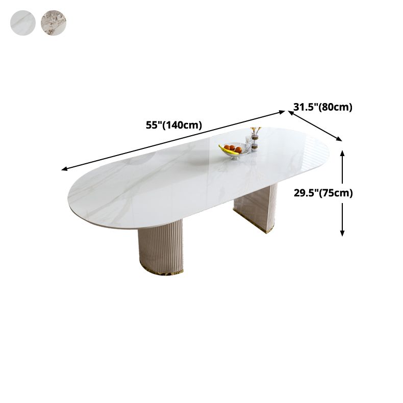 Ovale dubbele voetstuk glamour eettafel witte tint vaste tafel met gesinterde steen
