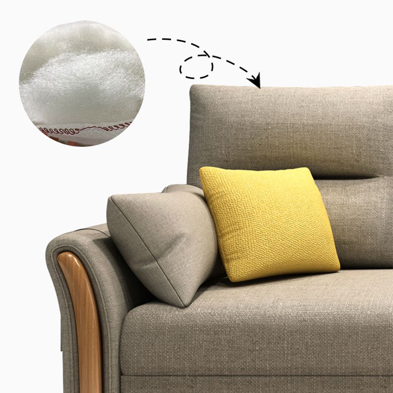 Flared Arm Sofa Bed Gray Linen Sewn Pillow Back Folding Sofa with Storage