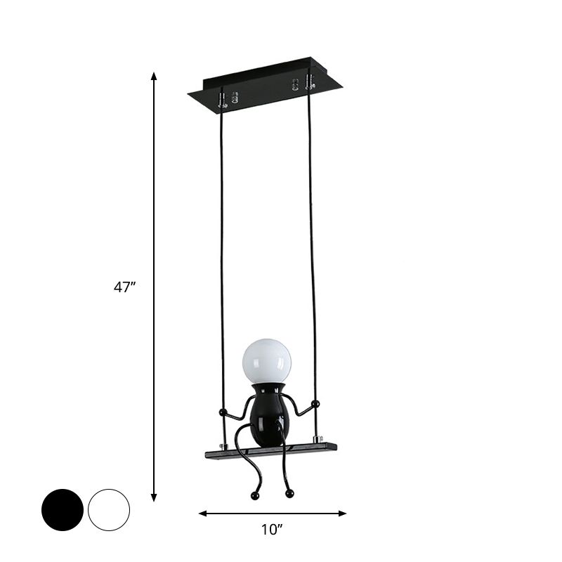 Swing Kid Metal Chandelier Lamp Cartoon 1/2 Heads Black/White Finish Hanging Light Fixture for Bedroom