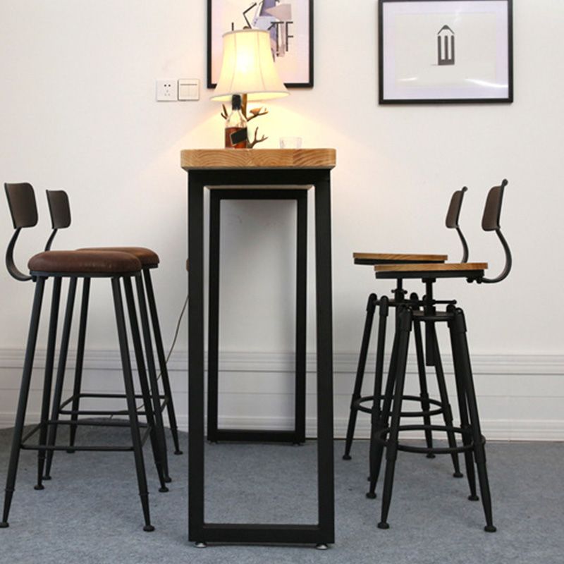 Industrial Counter Height Table Solid Wood Top Pub Table with Metal Base