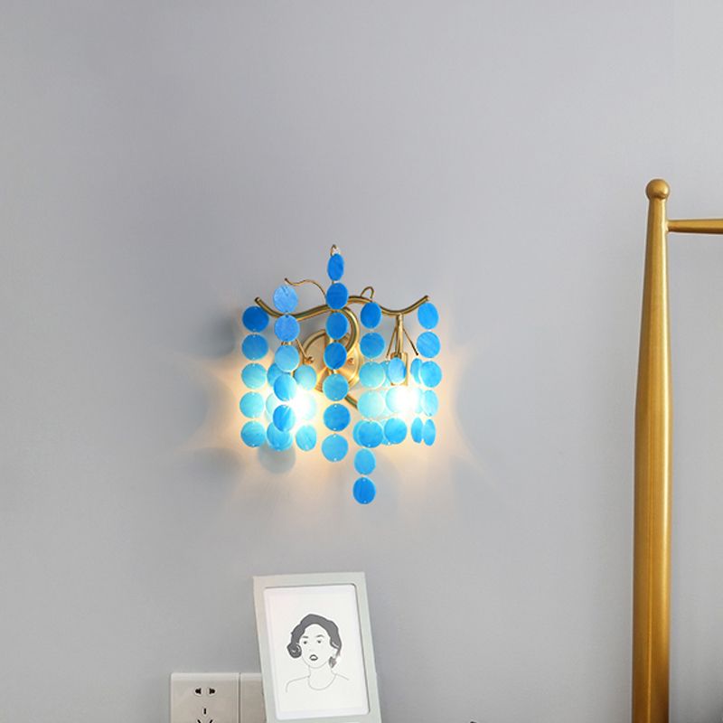 Modernism Branch Wall Light Fixture Metal 2-Head Bedroom Sconce Lighting in Brass with White/Pink/Blue Crystal Deco