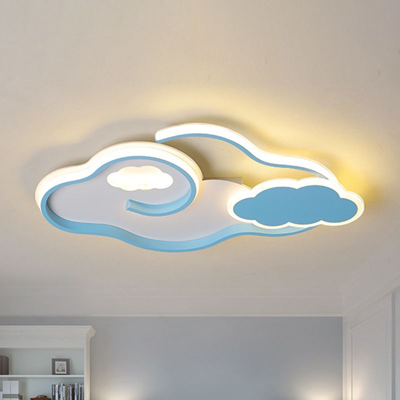 Nordic LED Flush Mount Lamp Blue Cloud Ceiling Light Fixture with Acrylic Shade for Children Bedroom