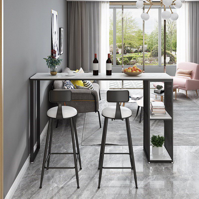 1/3 Pieces Glam Iron Bar Table Set White Rectangle Faux Marble Top Bistro Set with Shelf