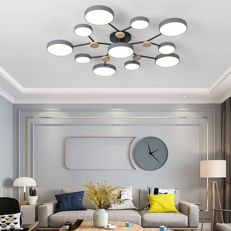 Multi Light Circle Ceiling Lamp Modern Macaron Style Metal Ceiling Lighting for Bedroom