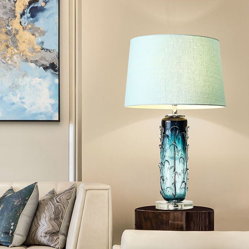 Stoff sich verjüngter Drum Task Light Modernist 1 Kopfblau -Leselampe mit Kristallbasis