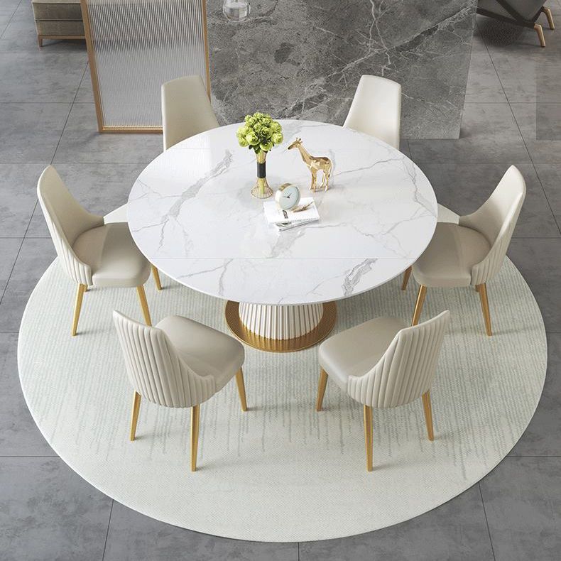 Glam 1/4/5/7 Pieces Leather Dinette Set with Sintered Stone Top Scalable Dining Table Set