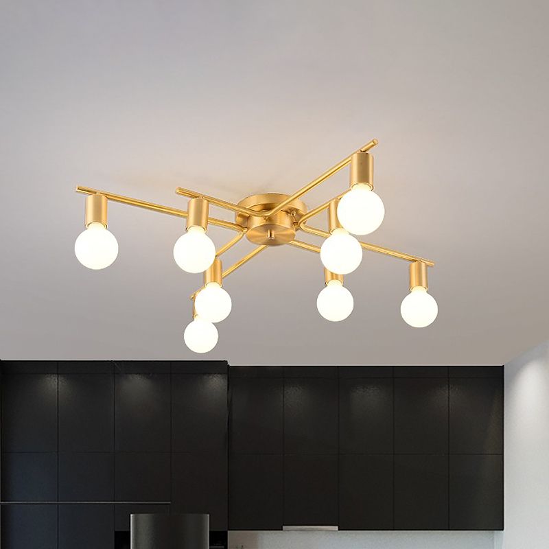 Brass Molecular Flushmount Light Post Modern 8 Bulbs Cream Glass Flush Mount Ceiling Lamp