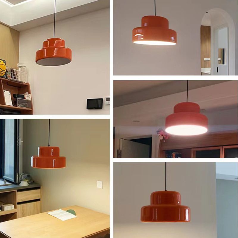 Stile moderno in stile cilindrico ombreggiatura chiodo in metallo 1 a sospensione leggera in arancione