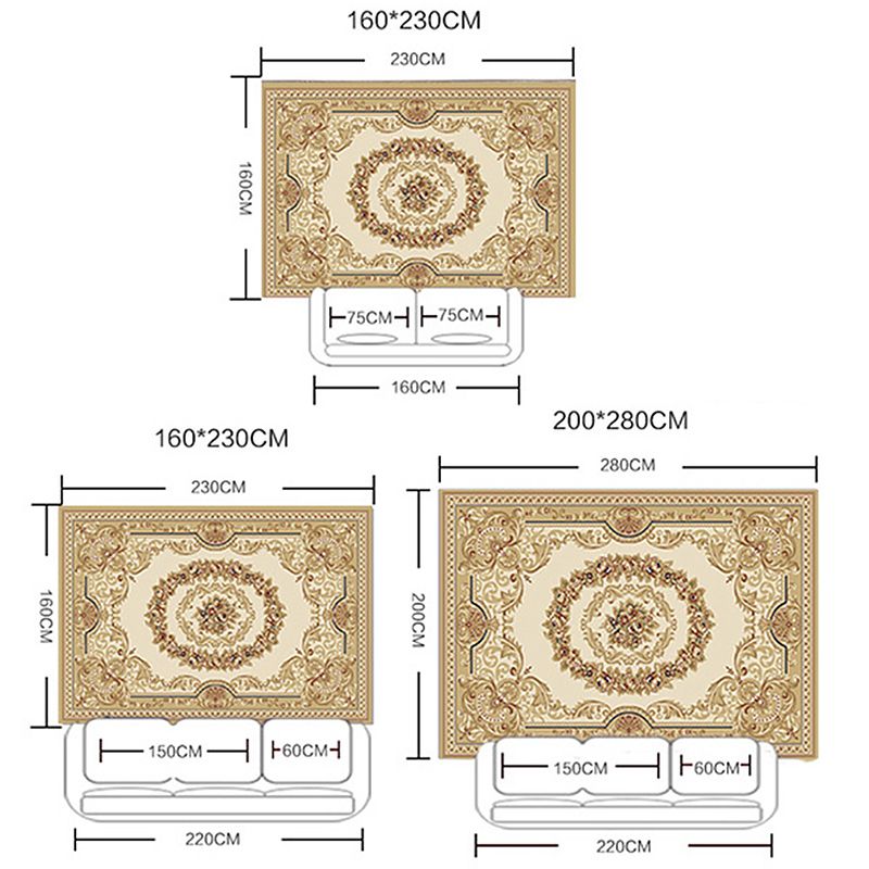 Gele toon bloemenprint tapijten polyester traditionele antislip achterste binnen tapijt voor woonkamer