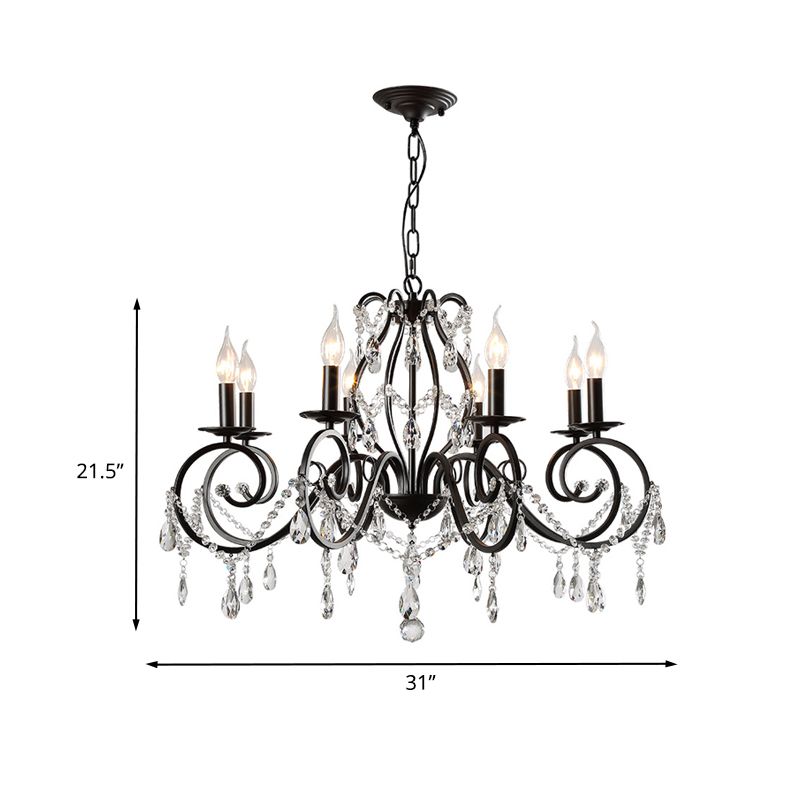 Lampadella a 8 bulb Il braccio scorretto a sospensione a soffitto in metallo nero con drappeggio cristallino
