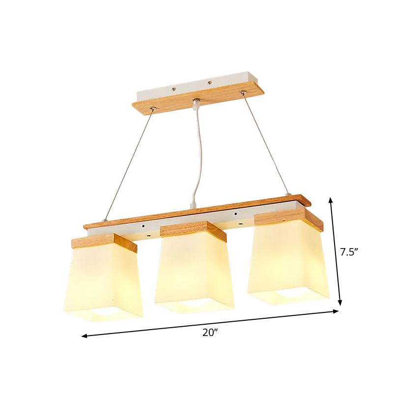 Square Shade Dining Room Chandelier Wooden 3/4 Lights Nordic Island Lighting in White