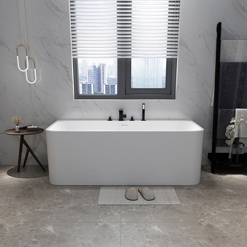 White Stone Rectangular Bath Tub Soaking Stand Alone Tub with Drain and Overflow Trim