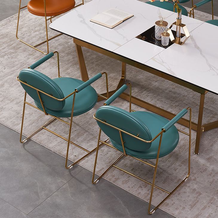 Silla de comedor tapizada de metal con respaldo abierto, sillón casero de estilo moderno