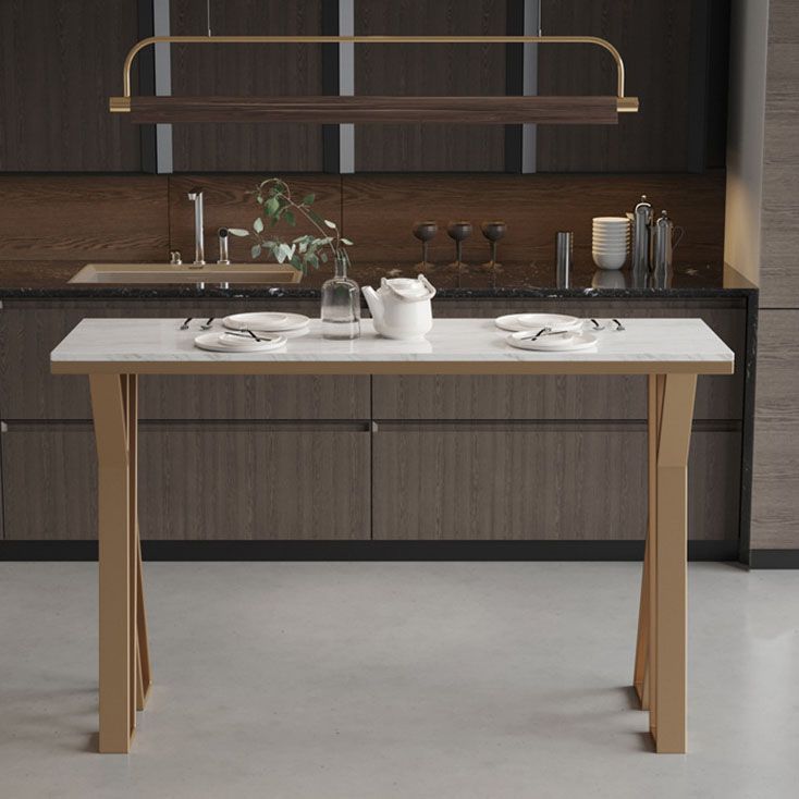 Glam 1/2/5 Pieces Bar Table Set Rectangle Stone Bar Table with Metal High Stools