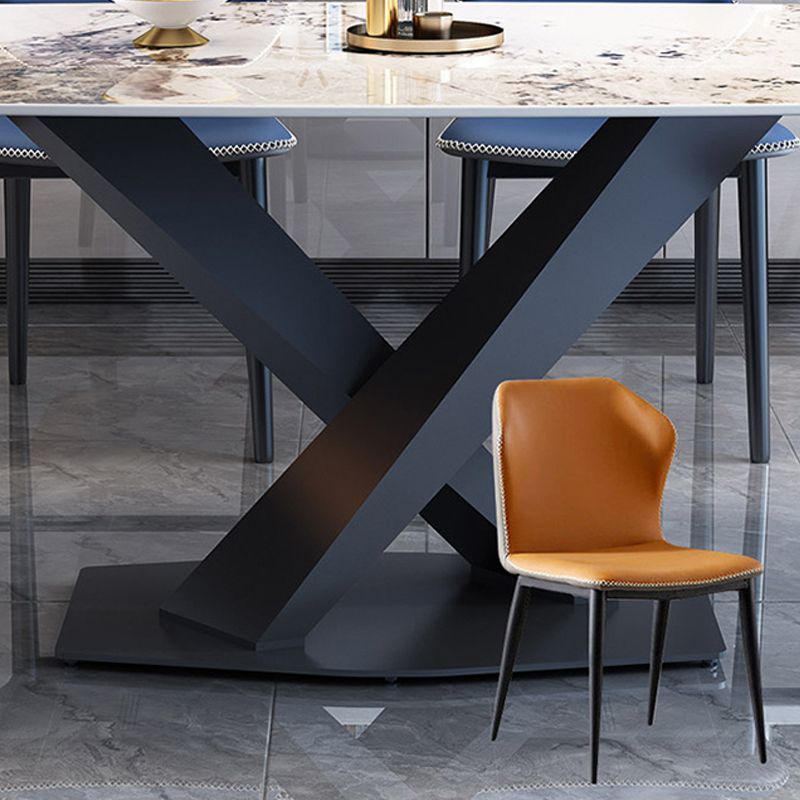 Industrial Style Sintered Stone Table Rectangle Table with Metal Legs for Home