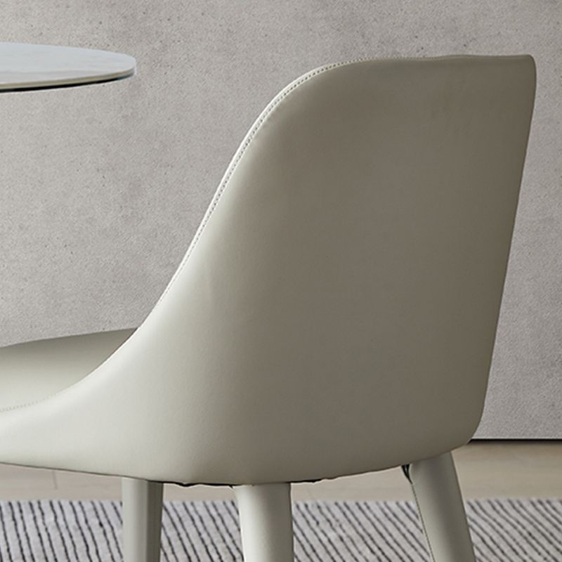 Modern Arm Chair Faux Leather Solid Back Dining Room Chair for Home