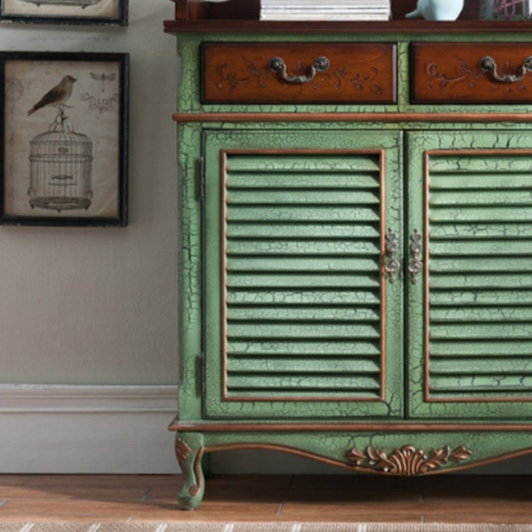 45.3" Tall 2 - Door Cabinet Mid Century Distressed Wood Storage Cabinet with 2 Drawers