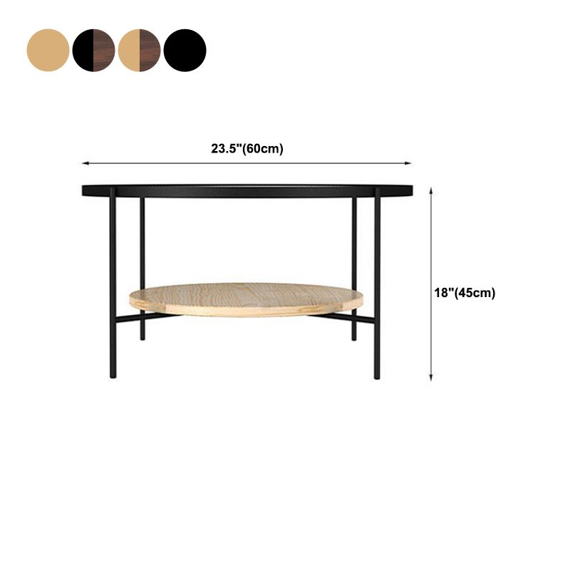 17.7" Tall Modern Cross Leg Glass Round Coffee Table with Shelf