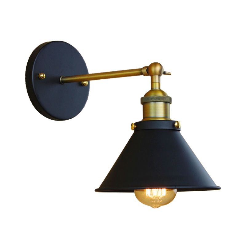 1 Lampada a parete conica leggera Stile industriale in ottone in ottone muro per soggiorno, larghezza 7 "/10"