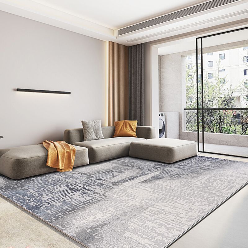 Grey Modern Area Carpet Tie-Dye Pattern Polyester Area Rug Easy Care Washable Rug for Living Room