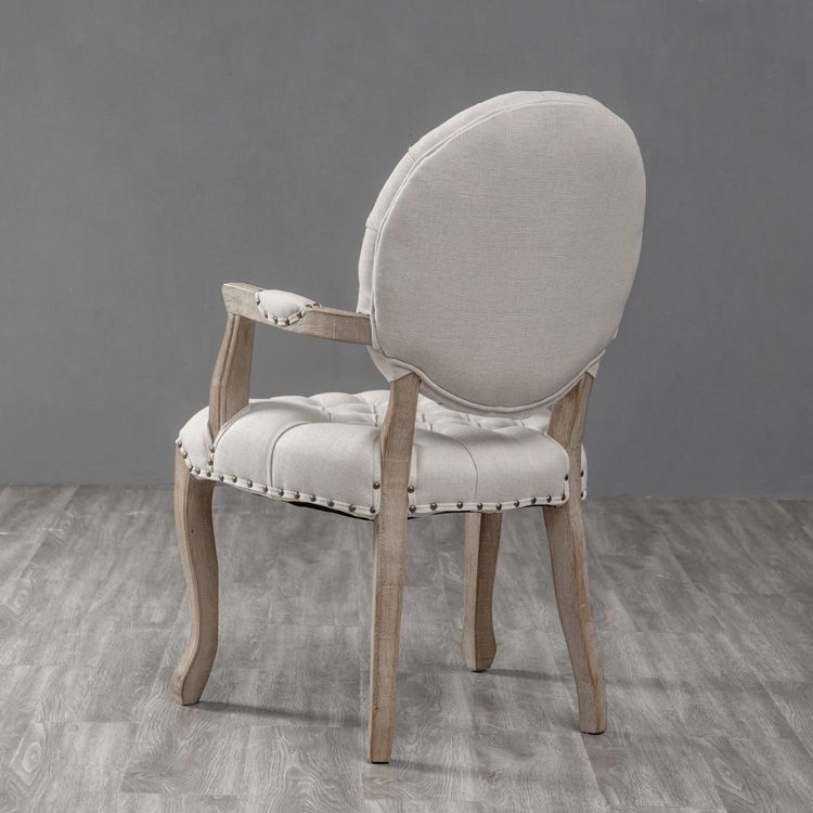 Farmhouse Wood Dining Chair Upholstered Arm Chair with 4 Grey Legs for Dining Room