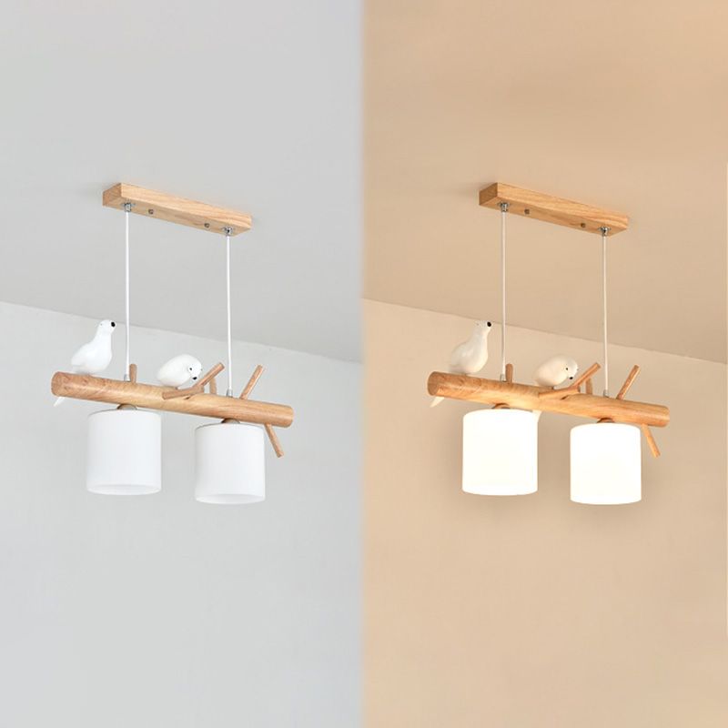 Luci del lampadario dell'isola cilindro moderni apparecchi di illuminazione lampadario in vetro con decorazione di uccelli