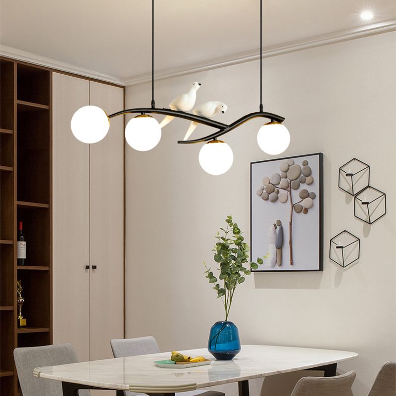 Glass Globe Island Light in Modern Luxury Style Lacquered Iron Pendant Light for Dining Room