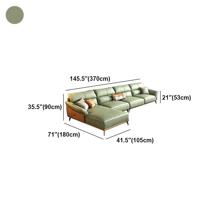 Pillow Arms Sectional Green Modern Faux Leather Living Room Sofa & Chaise