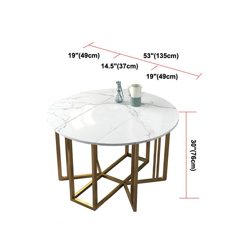 Foldable Artificial Wooden Top Dining Table Extendable Round Table with Trestle Base