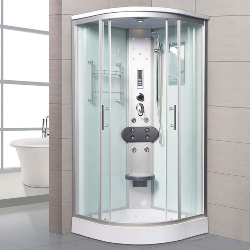 Tempered White Shower Kit Framed Double Sliding Rounded Shower Stall